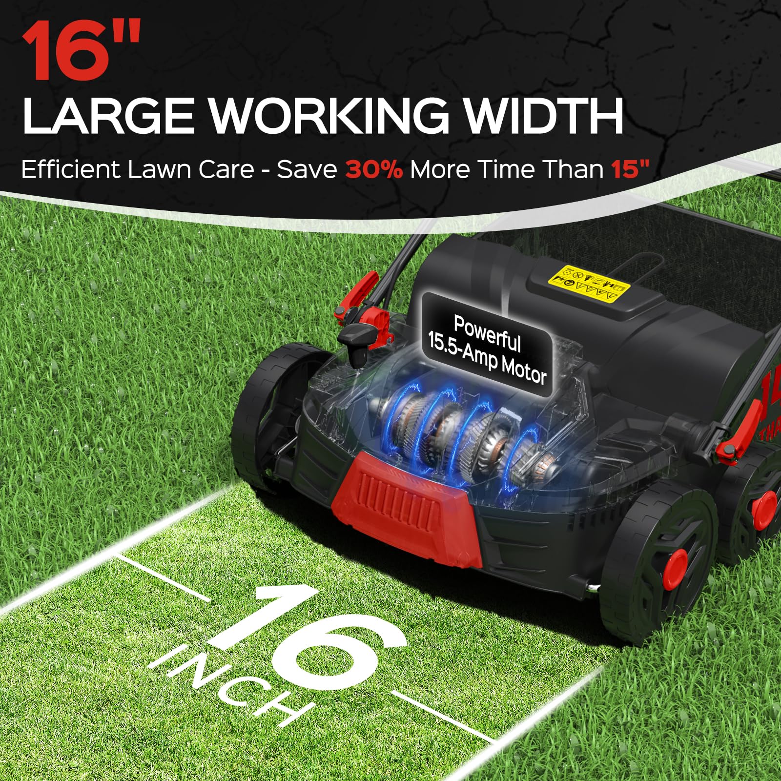 TIECTOWN working-depth-height adjustment lever shown for customizable lawn maintenance.