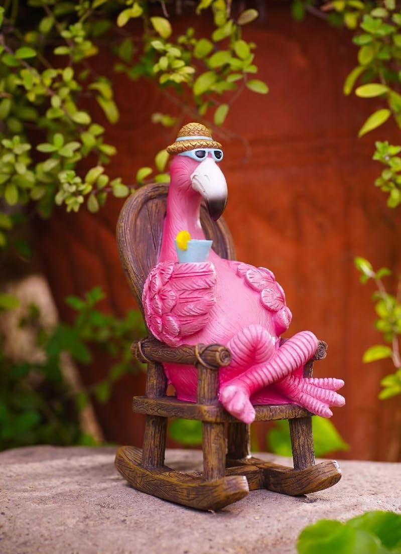 Tiejiajiang flamingo statue enhances fairy gardens, patios, or lawns.