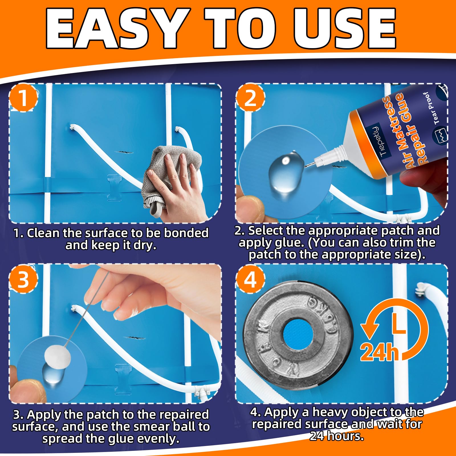 Tiepetly multi-scenario application patch kit for pools, tents, and inflatables