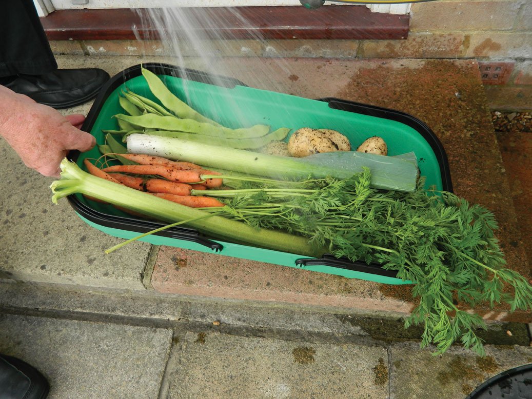 Tierra Garden GP184 Colander Trug shows integrated holes for mess-free draining.
