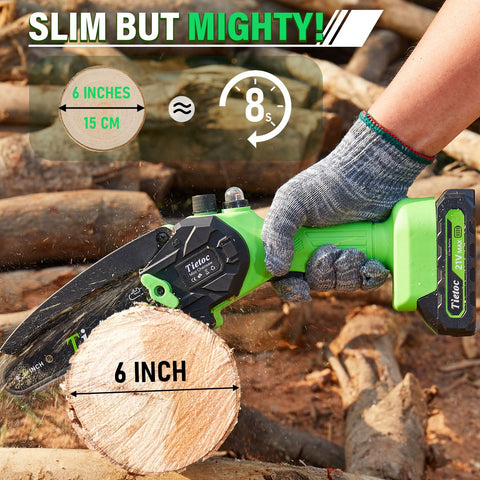 Tietoc cordless chainsaw with auto-oiling ensures smooth, long-lasting cuts.