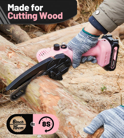 Tietoc mini chainsaw with two batteries for extended cordless cutting