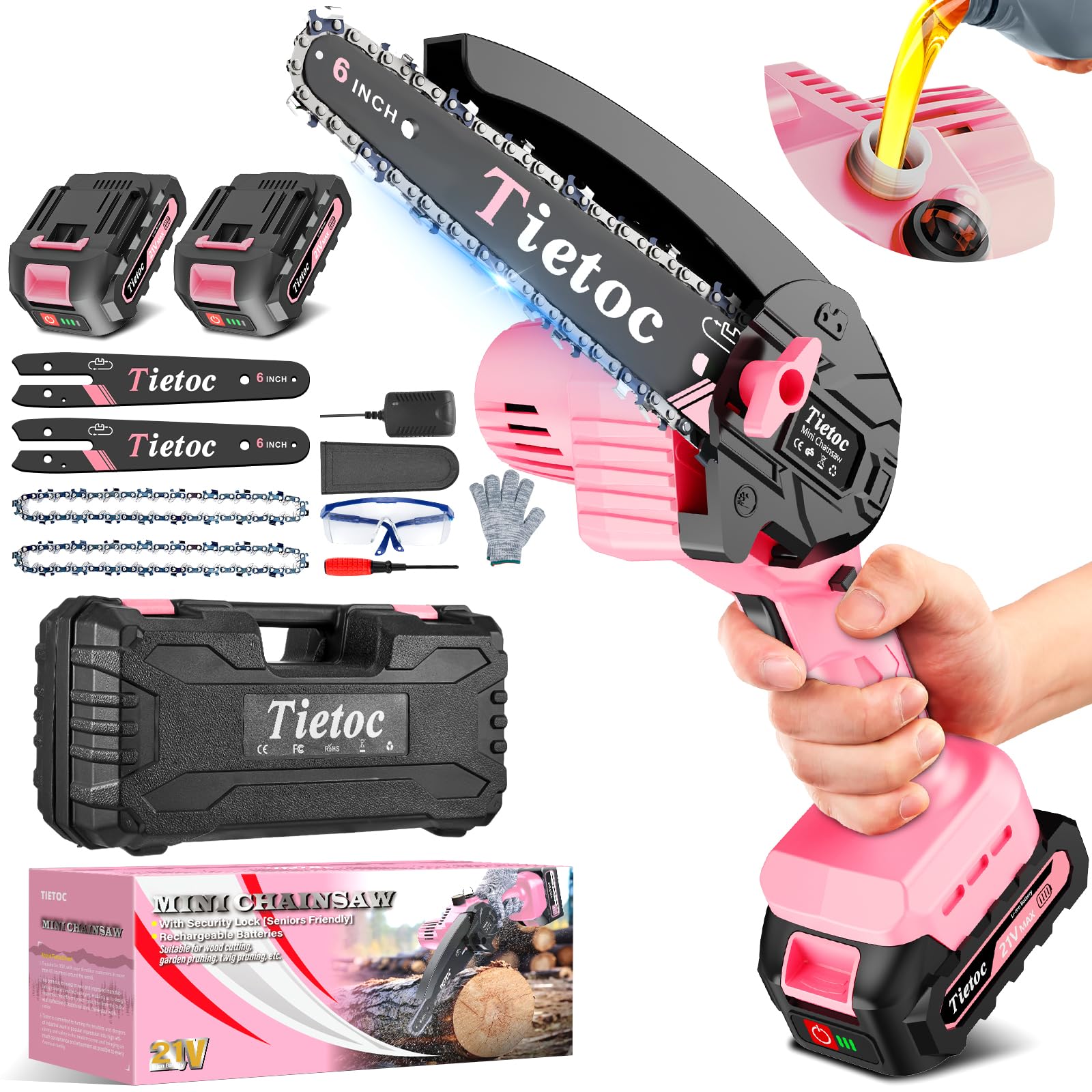 Tietoc mini chainsaw 6-inch front view showing compact, easy-to-handle design for tight spaces