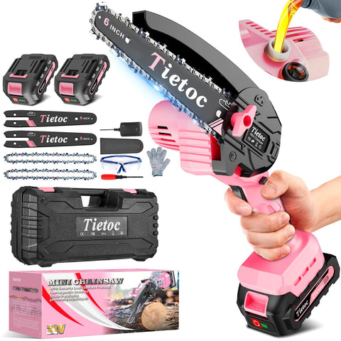 Tietoc mini chainsaw 6-inch front view showing compact, easy-to-handle design for tight spaces