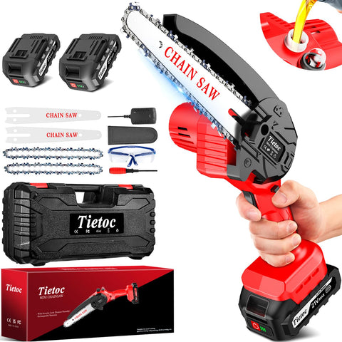 Tietoc mini chainsaw in use trimming a branch quickly and safely
