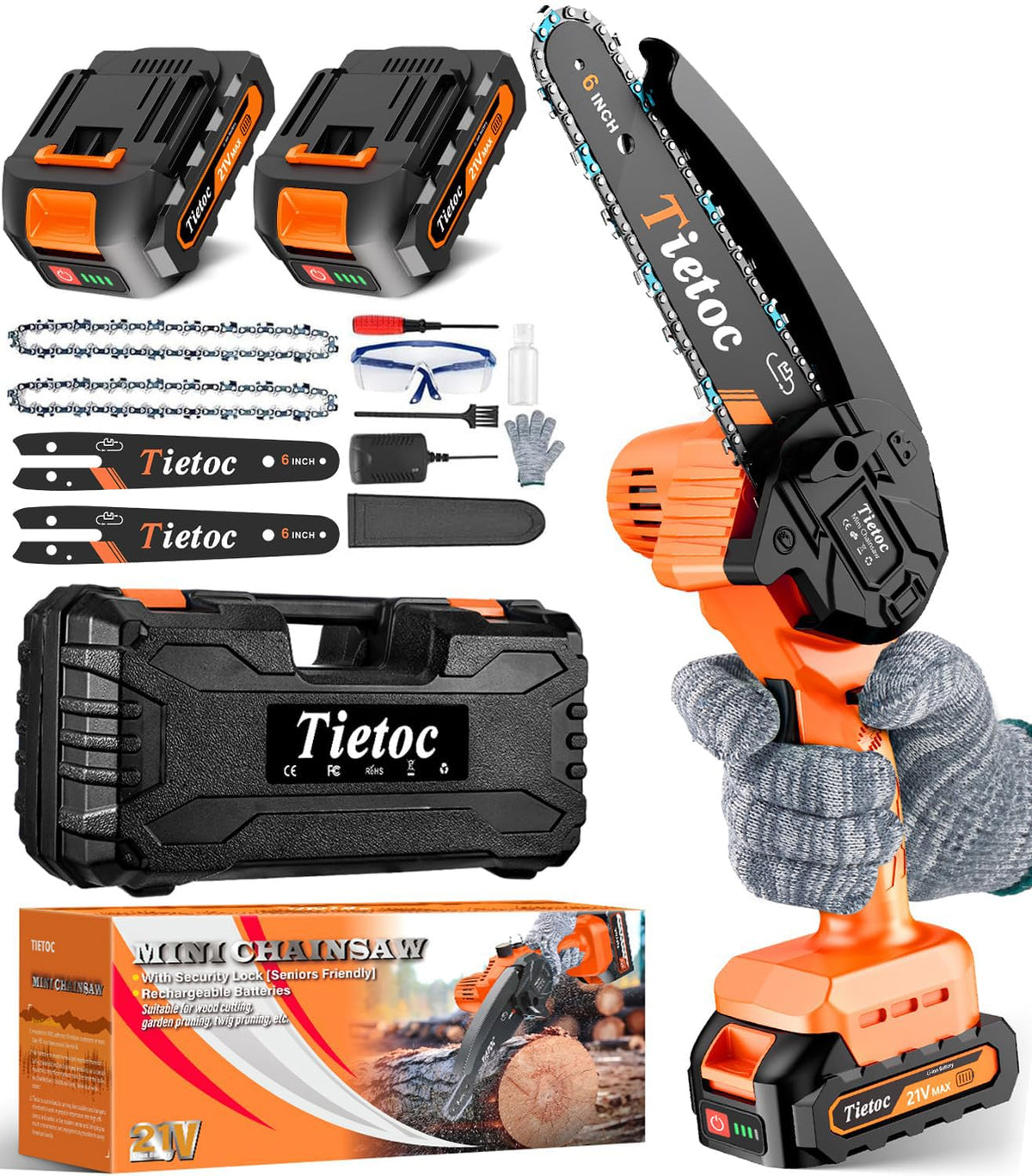 Tietoc mini chainsaw 6in in use cutting wood efficiently.