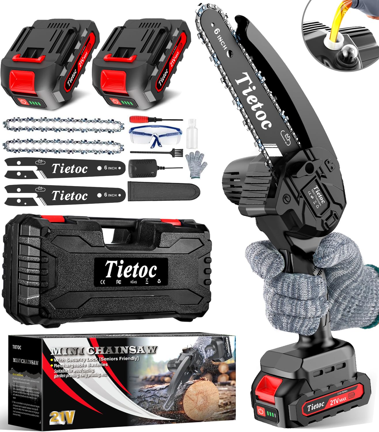 Tietoc mini chainsaw 6-inch cordless in action for fast yard cuts.