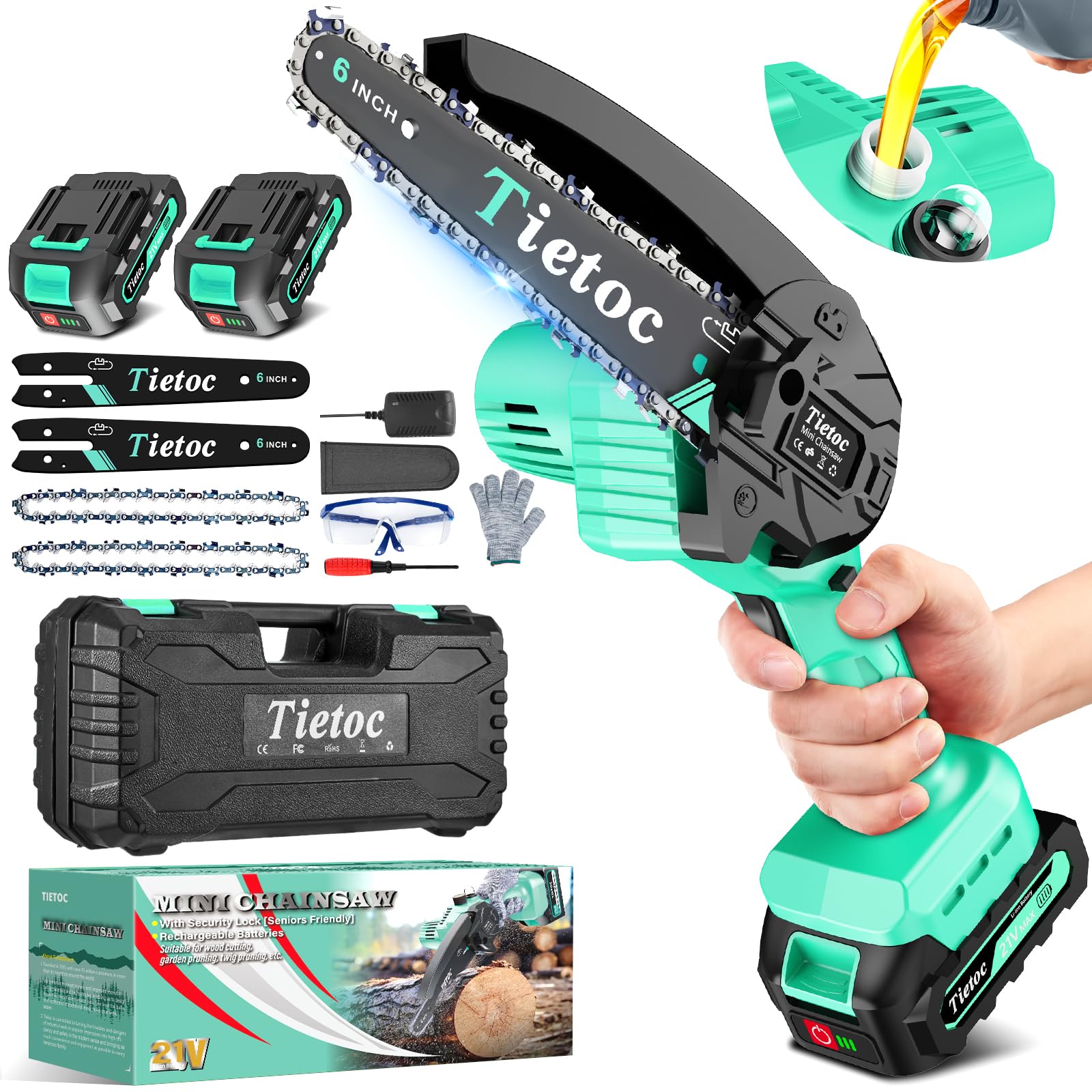 Tietoc mini chainsaw in-hand use for quick cuts in tight spaces