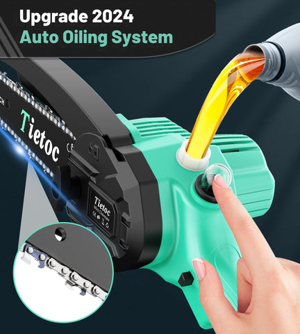 Tietoc mini chainsaw oiling action keeps the chain running smoothly