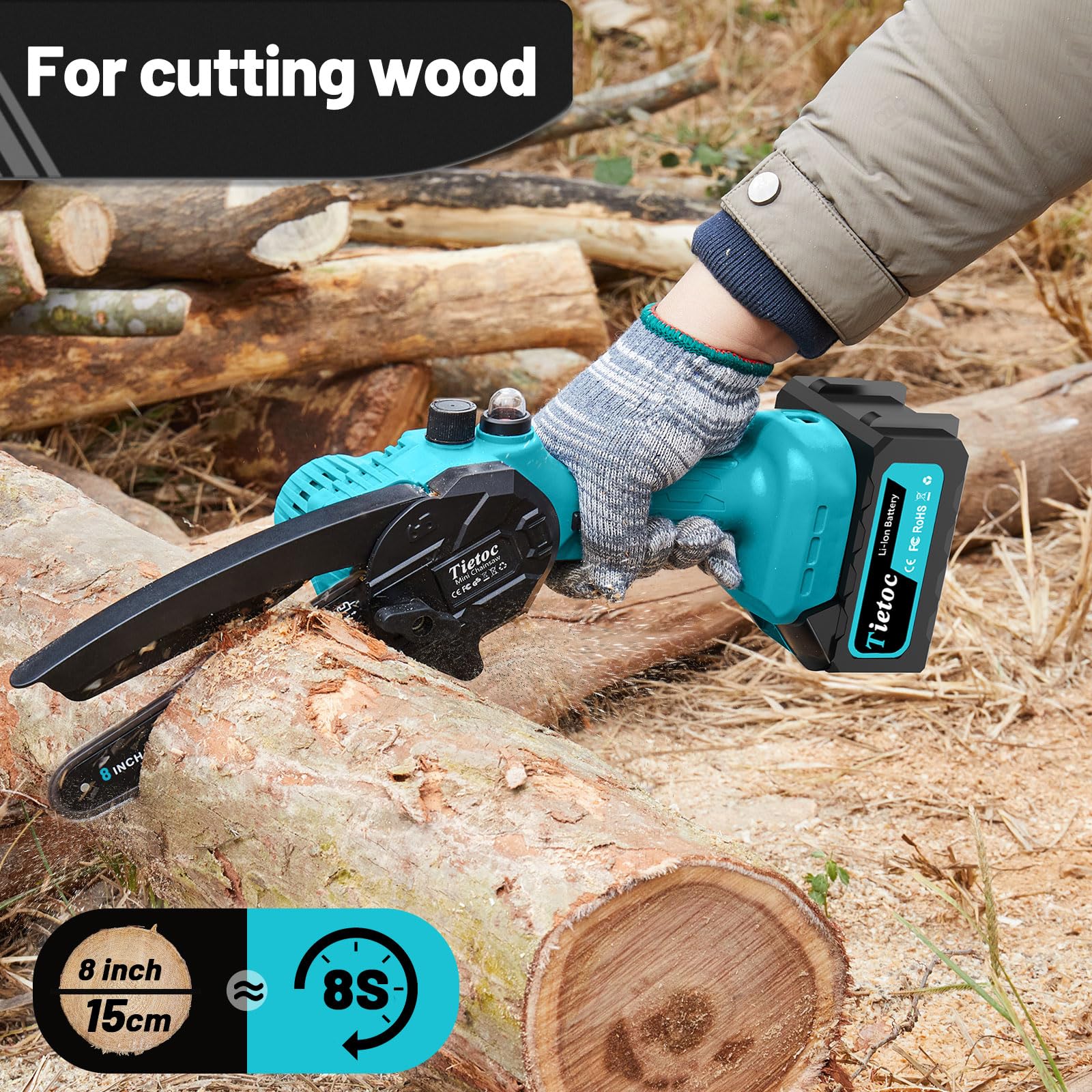 Tietoc mini chainsaw oiling system in use to reduce wear and maintenance