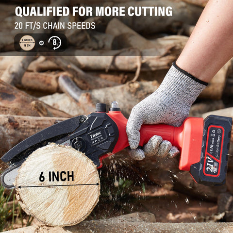 Tietoc mini chainsaw with two batteries for extended cordless cutting sessions
