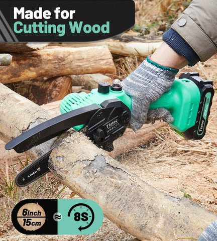 Tietoc mini chainsaw with two batteries for extended cordless cutting