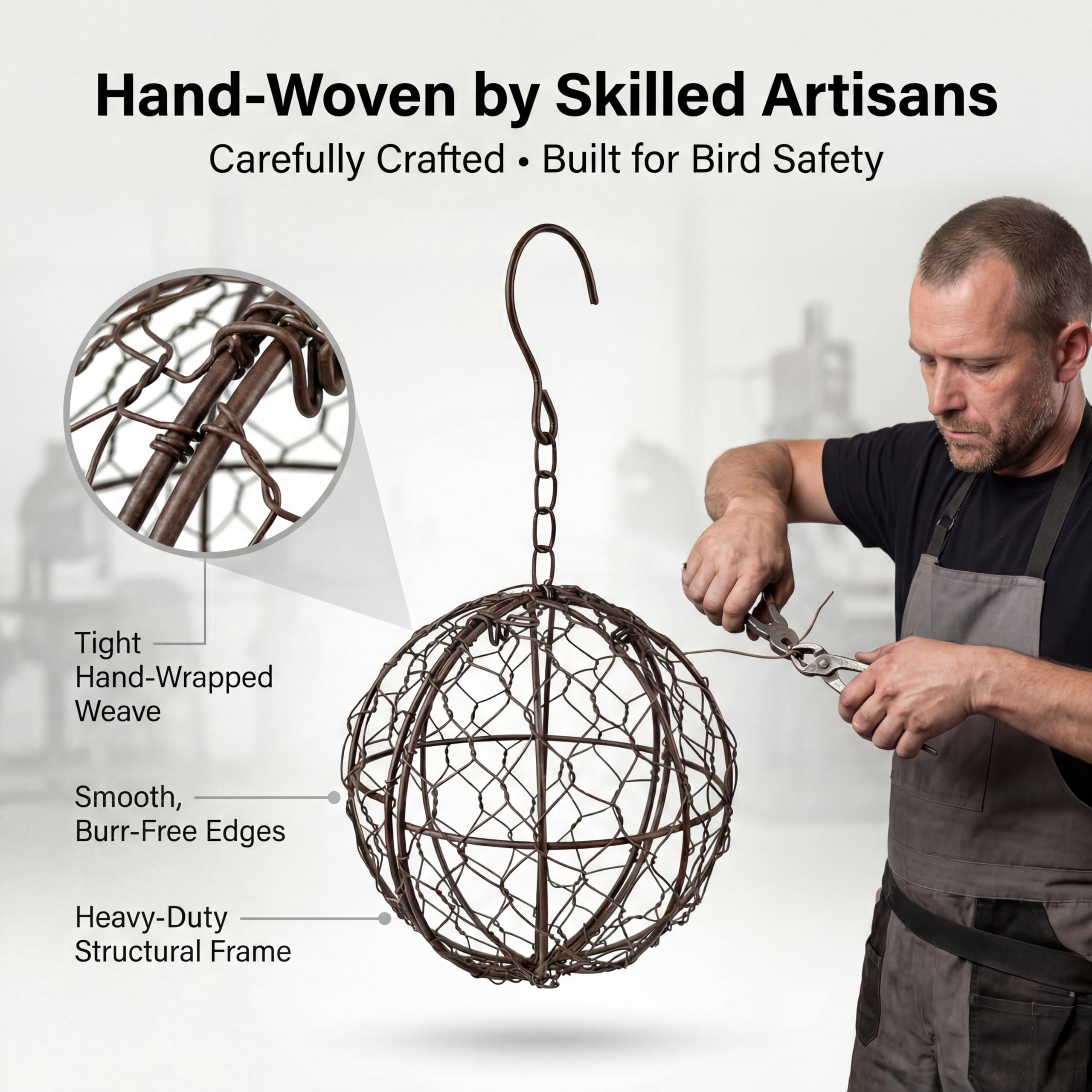 Tiezzi easy hanging setup installs on branches or feeders.
