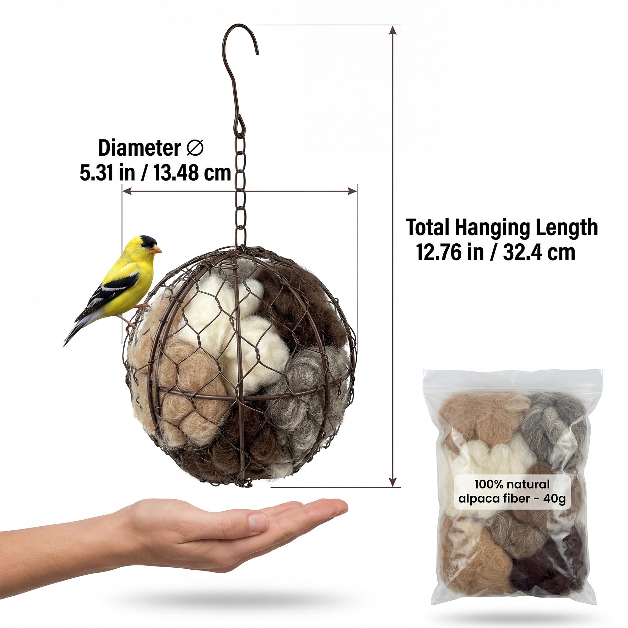 Tiezzi refillable nesting-material holder encourages seasonal replenishment.