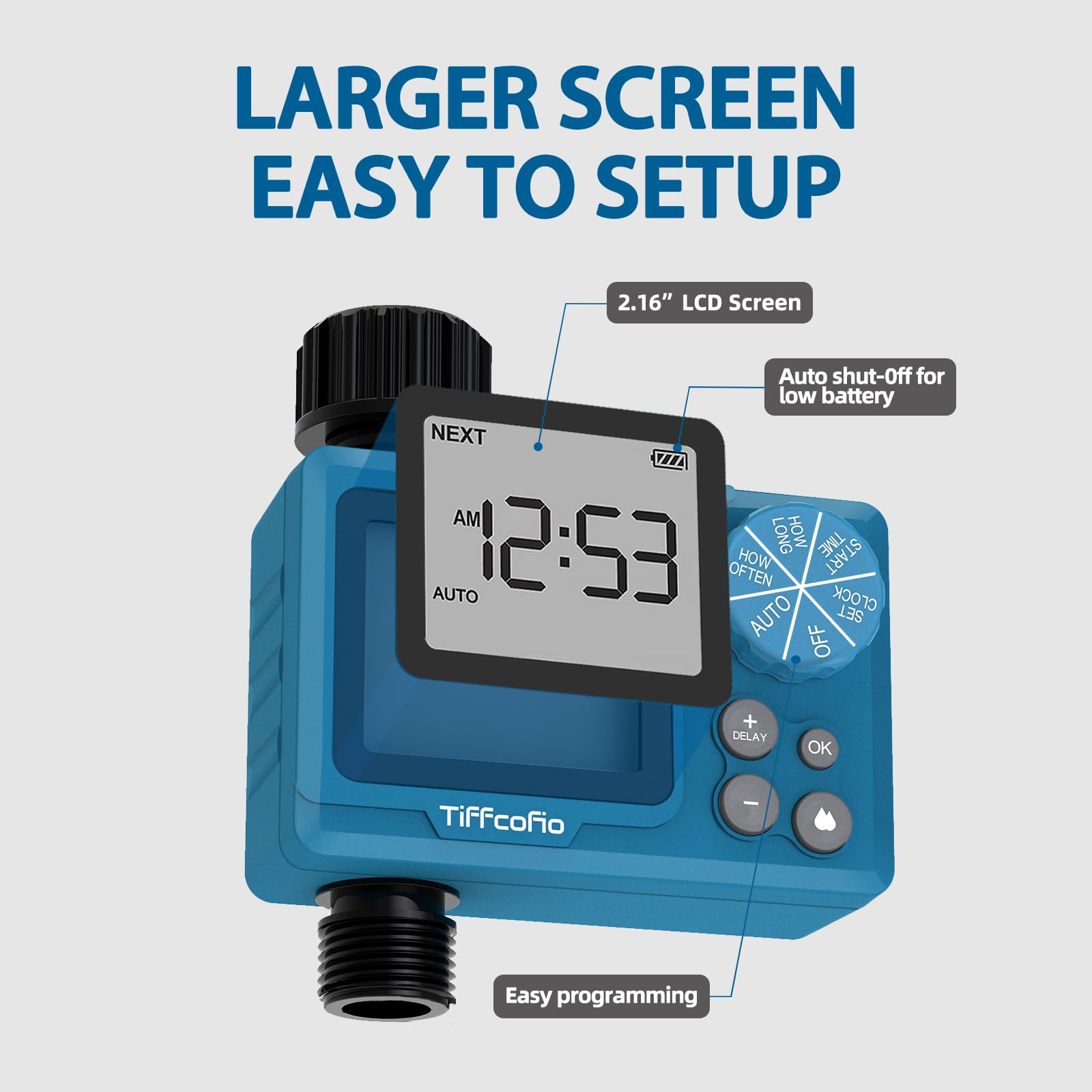 TiFFCOFiO sprinkler timer rain delay function preventing overwatering after rain