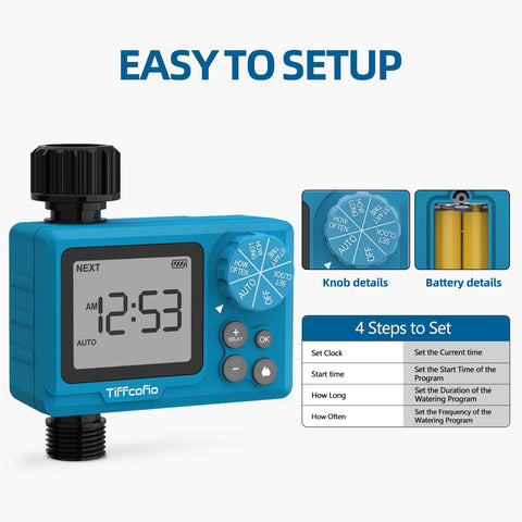 Tiffcofio sprinkler timer outdoor rain delay prevents overwatering after rain.