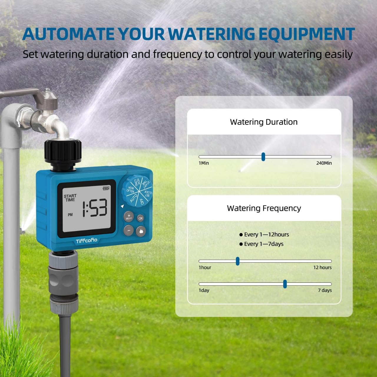 Tiffcofio sprinkler timer outdoor weatherproof case withstands rain and sun.