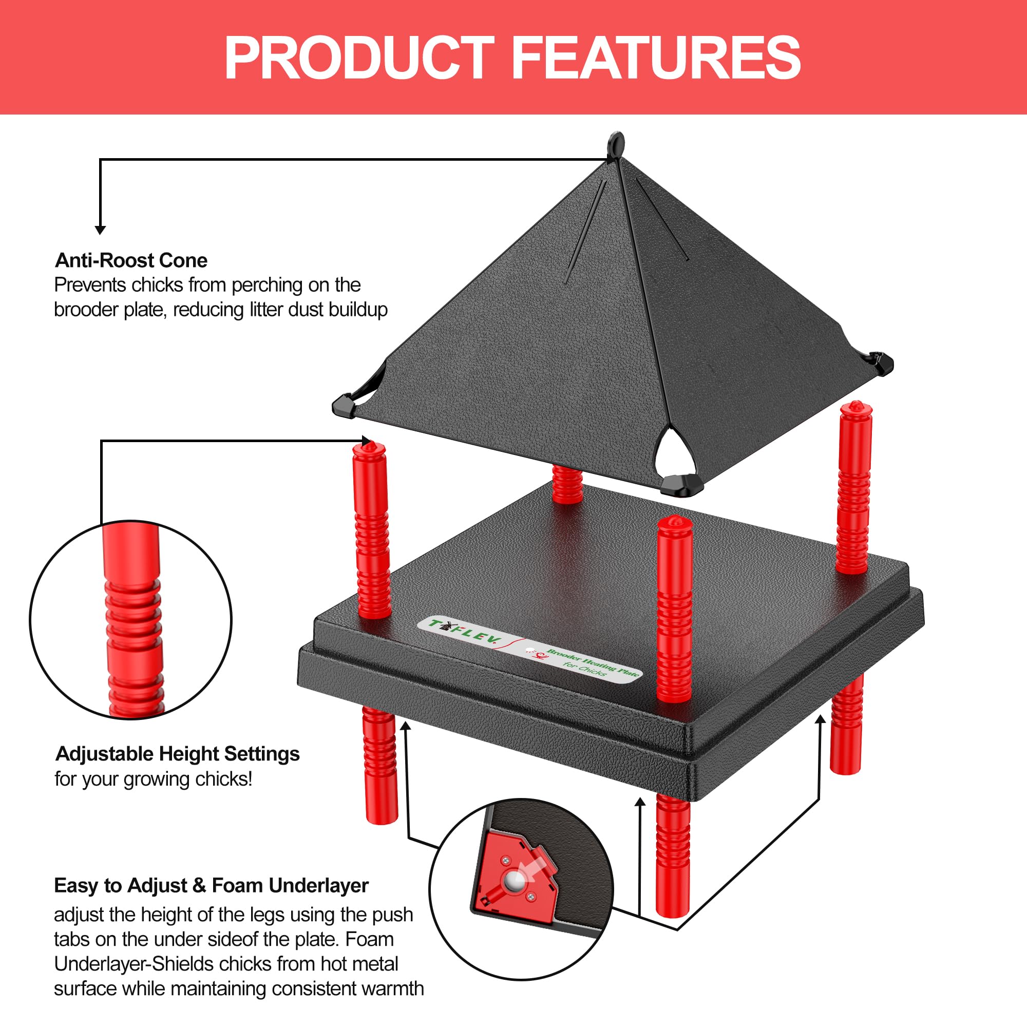 Tiflev 10x10 heat surface focuses warmth for chicks.