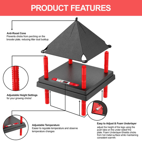 Tiflev brooder plate adjustable height for growing chicks and stable warmth.