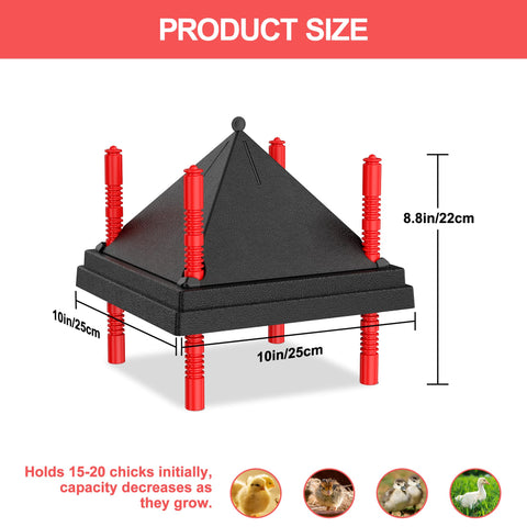 Tiflev brooder plate delivers downward heat coverage under chicks.