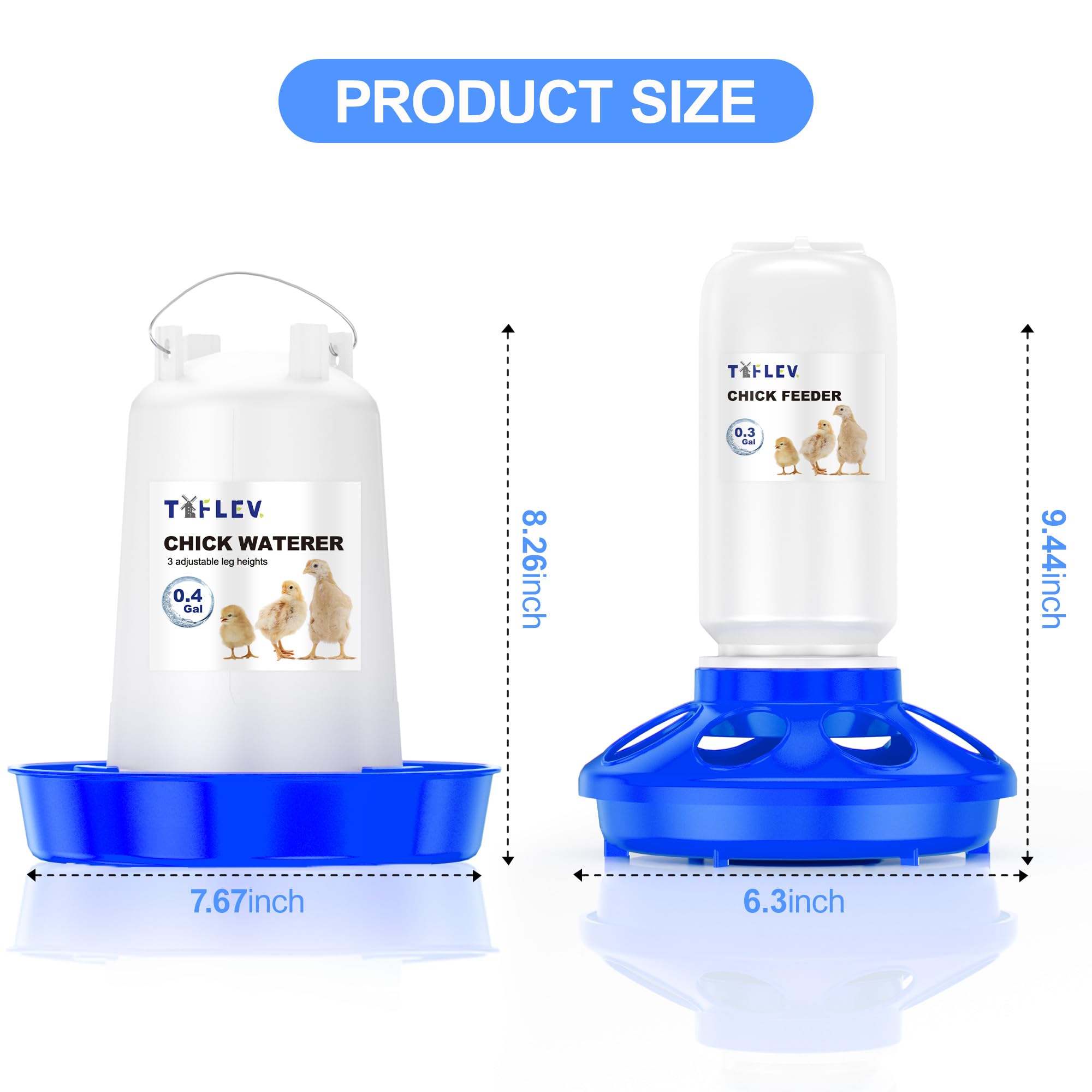 Tiflev waterer height settings showcase adjustable stand for growing chicks.