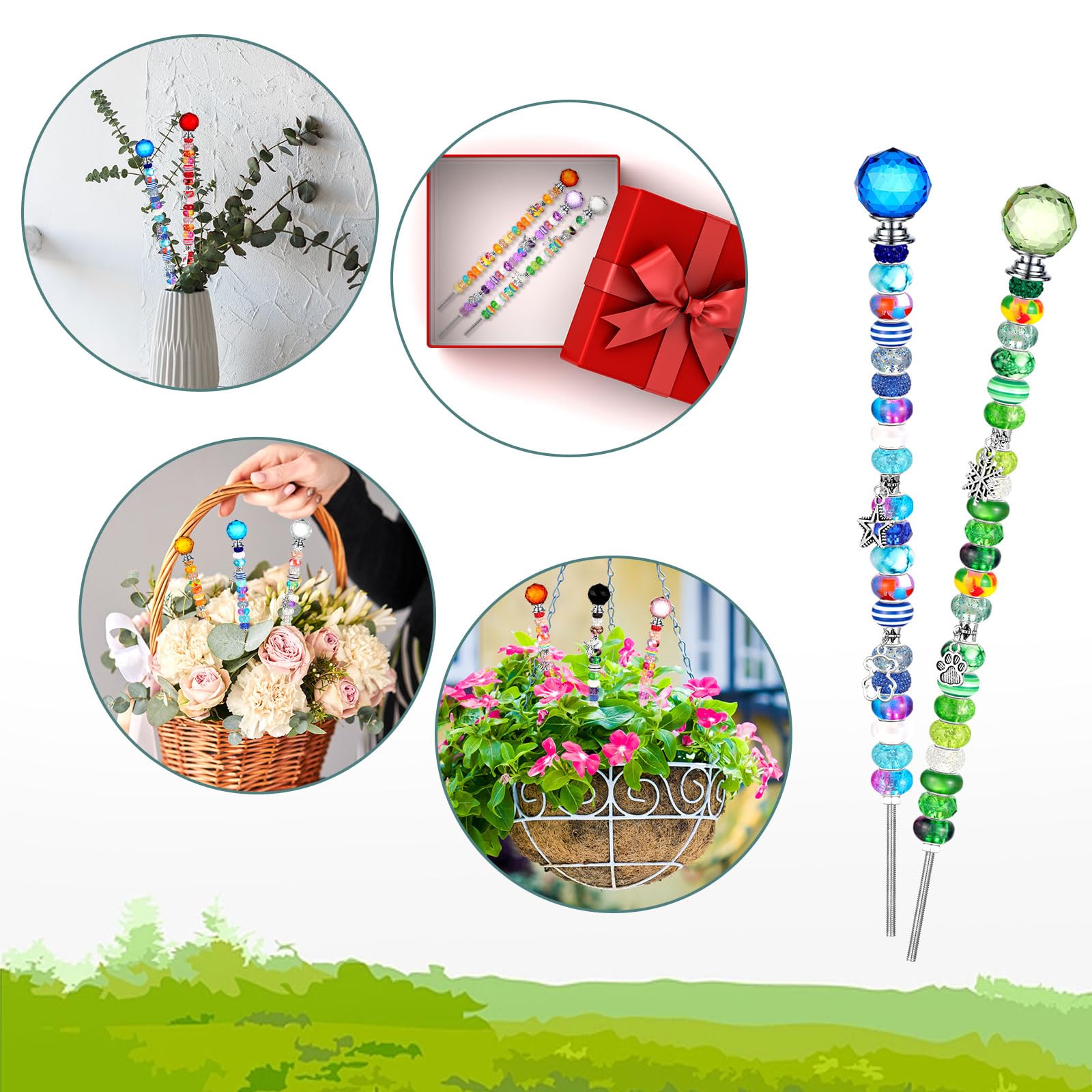 Tigeen beaded garden stake setup enhances sunlit walkways