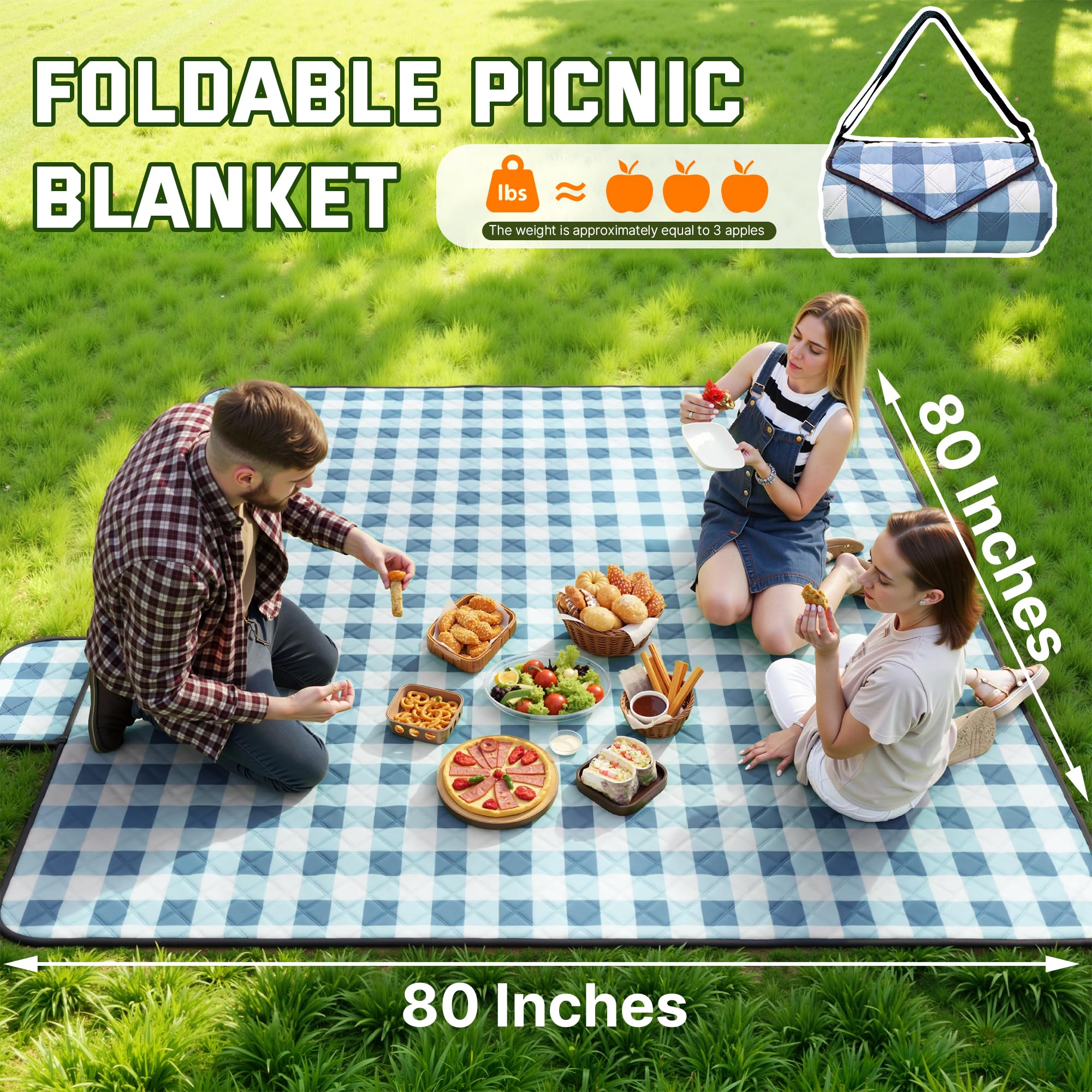 TigeJoy extra large picnic blanket with Velcro strap ready for quick storage.