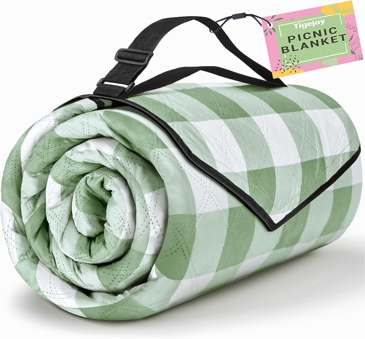 TigeJoy extra-large picnic blanket folded for compact carry and quick setup.