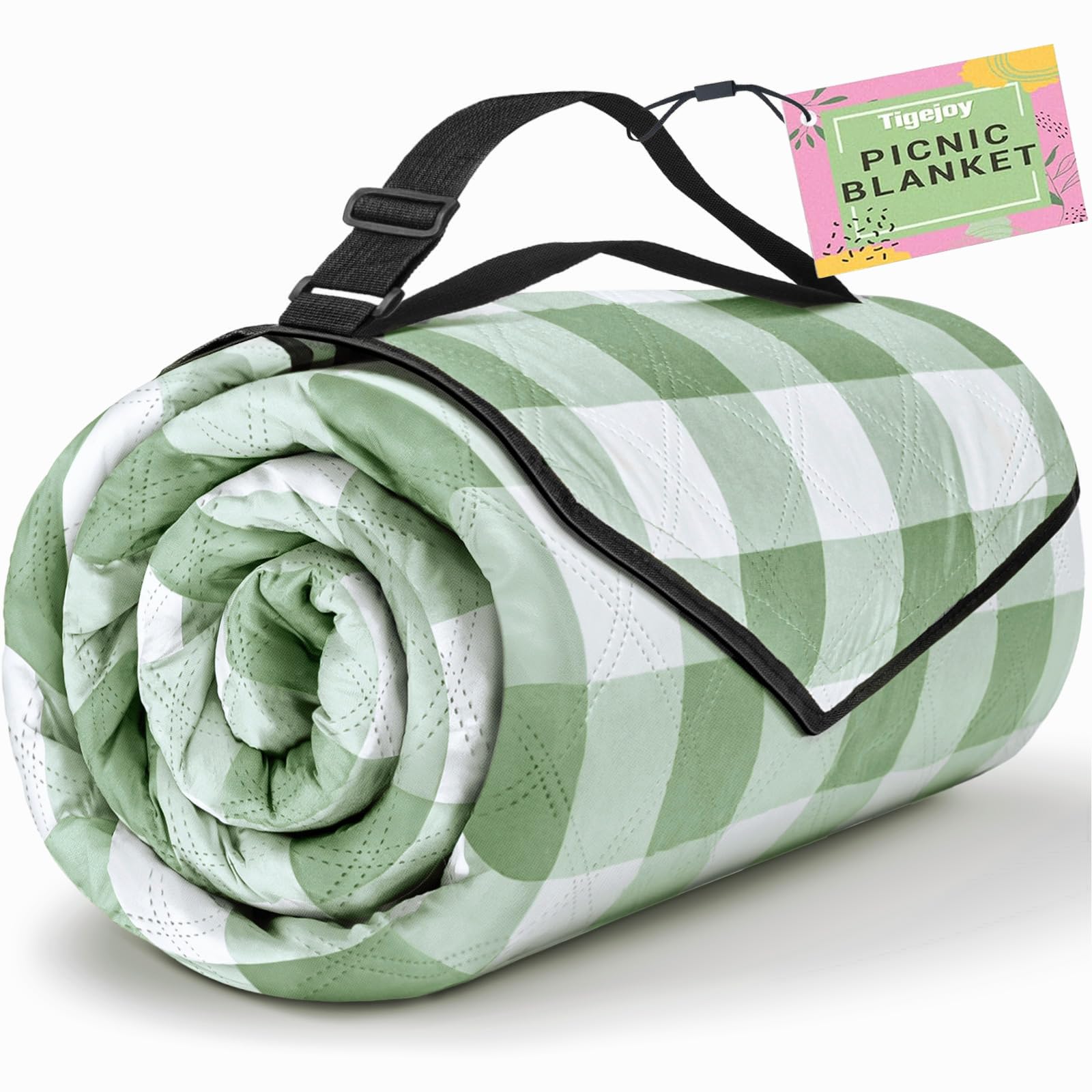 TigeJoy extralarge picnic blanket folded for easy portability and storage.