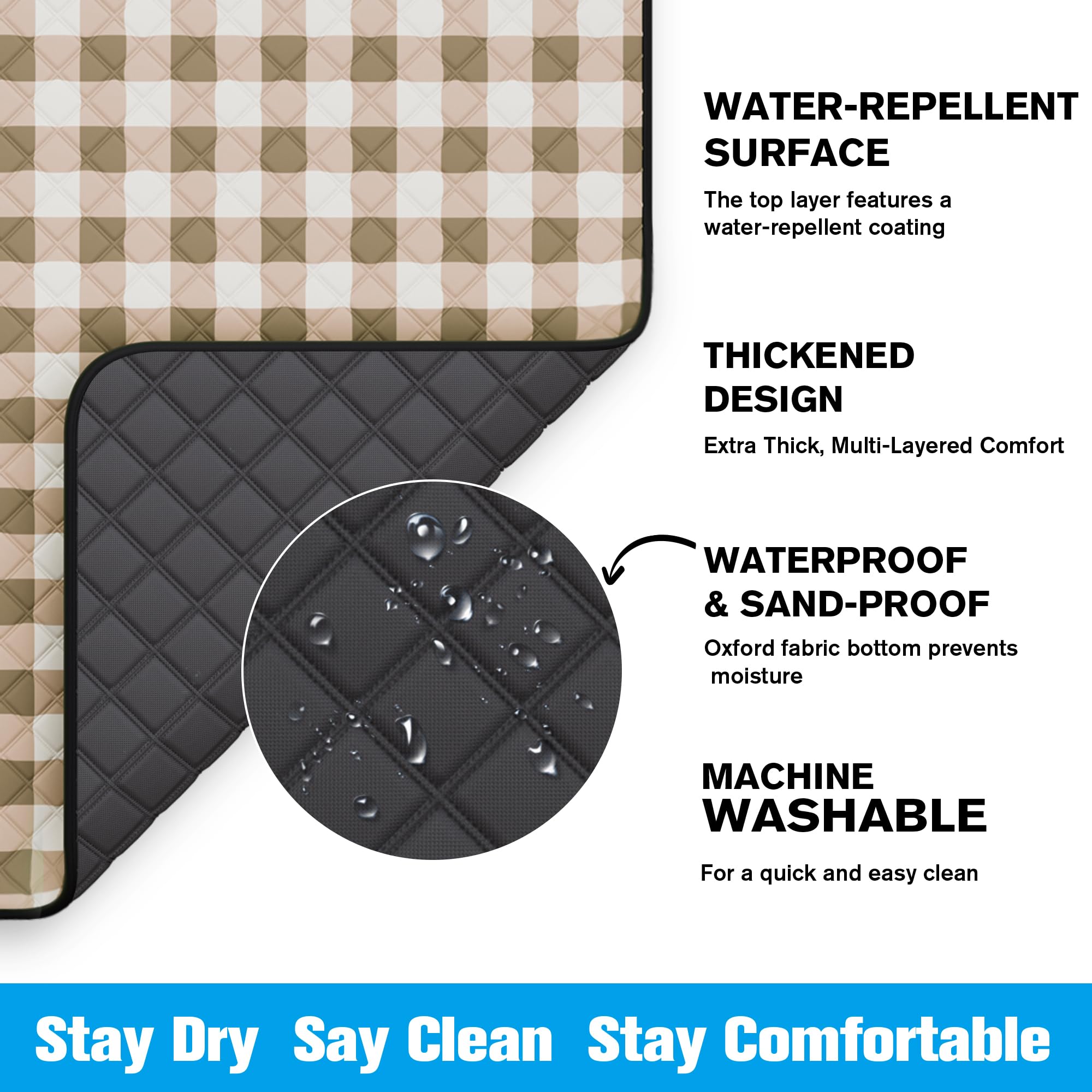 TigeJoy thick cotton padding adds comfort for seating on uneven ground.