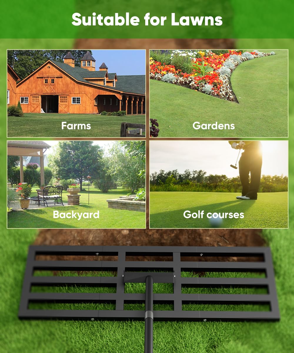 Tigerden Lawn Leveling Rake rust-resistant metal resists wear during outdoor projects