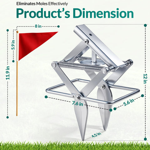 TIGERSWAG mole trap setup diagram shows easy foot-press activation.