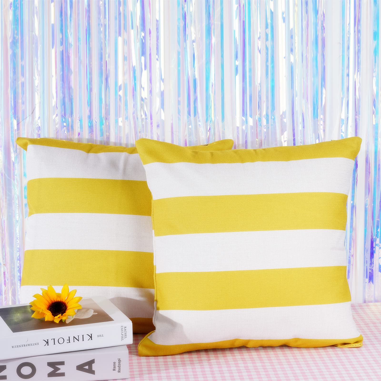 Tiggell easy-clean striped pillow cover suitable for indoor and outdoor use