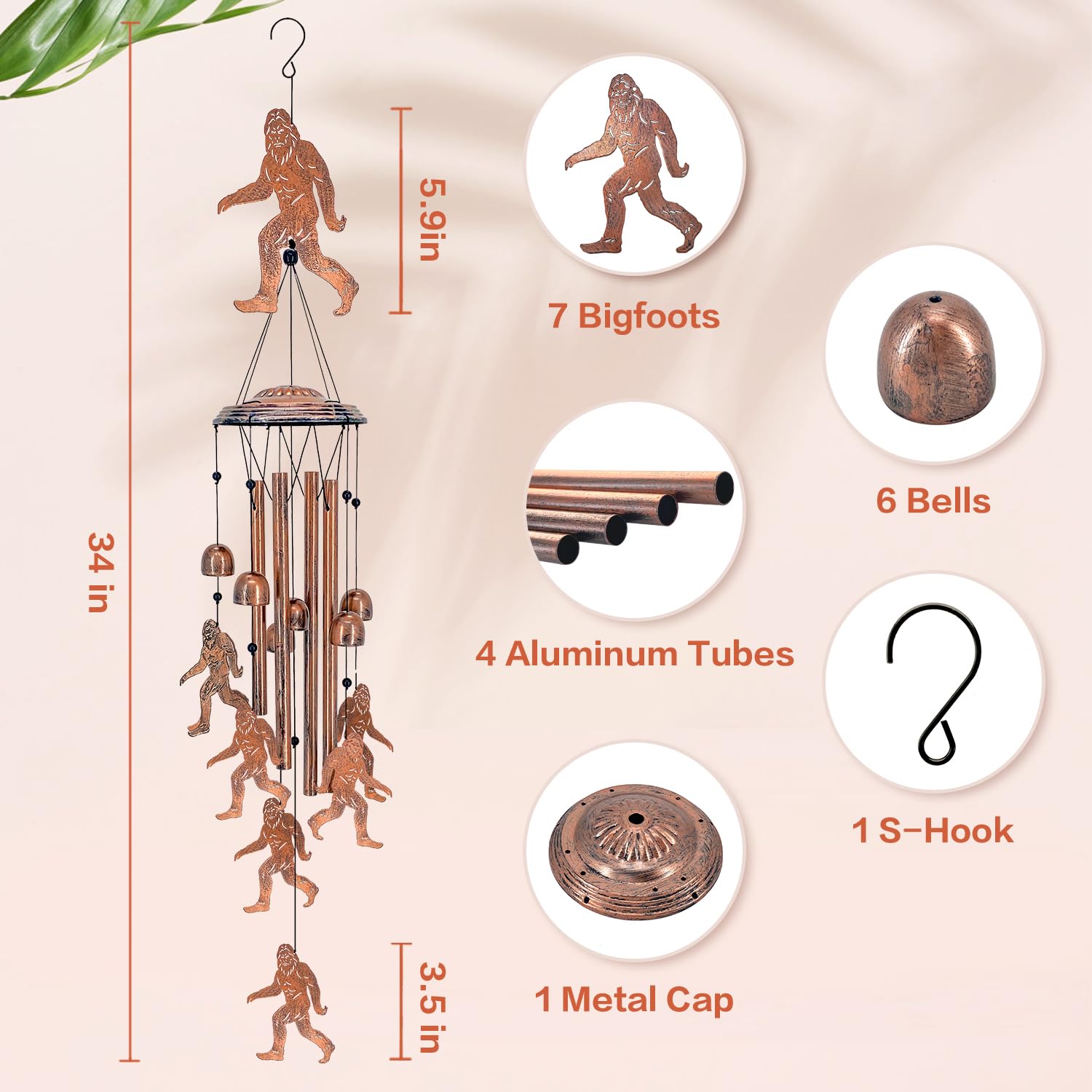 TIGGSY Bigfoot wind chime aluminum tubes delivering clear tones.