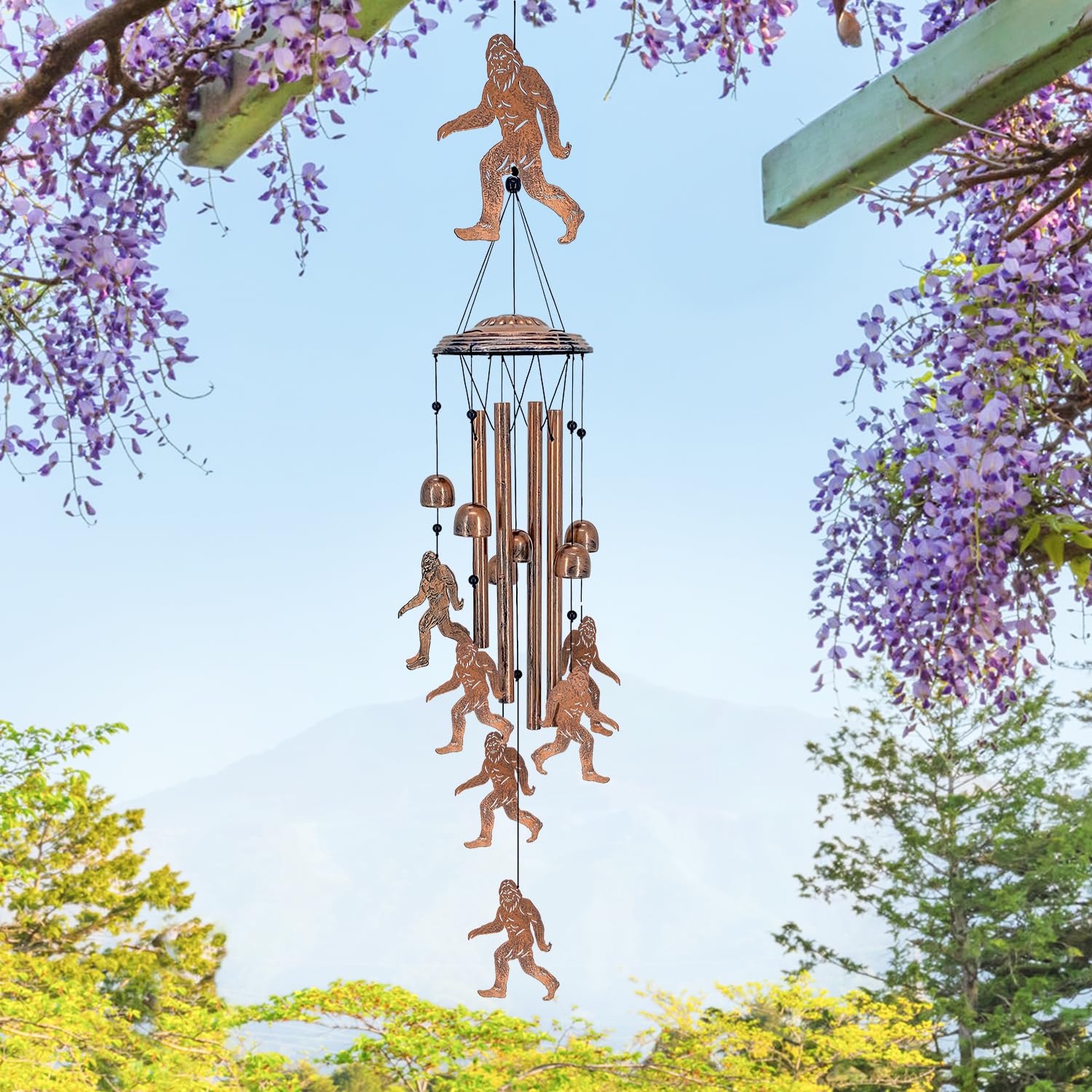 TIGGSY Bigfoot wind chime closeup of bells for crisp tones.