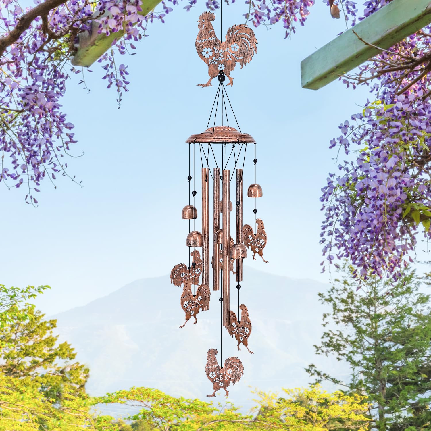 TIGGSY chicken wind chime enhances garden ambiance and yard decor.