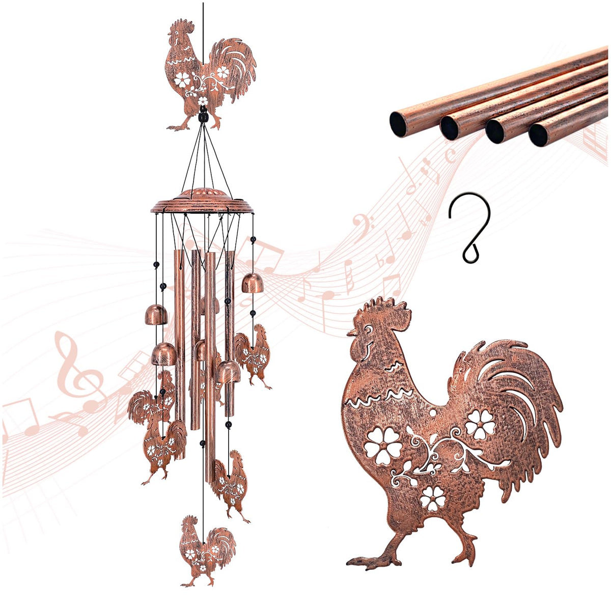 TIGGSY chicken wind chime for outdoor gardens with gentle melodies.