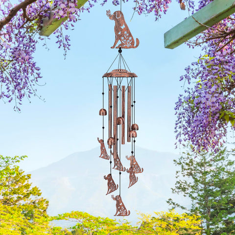 TIGGSY wind chime features six small dogs and a melodic outdoor sound