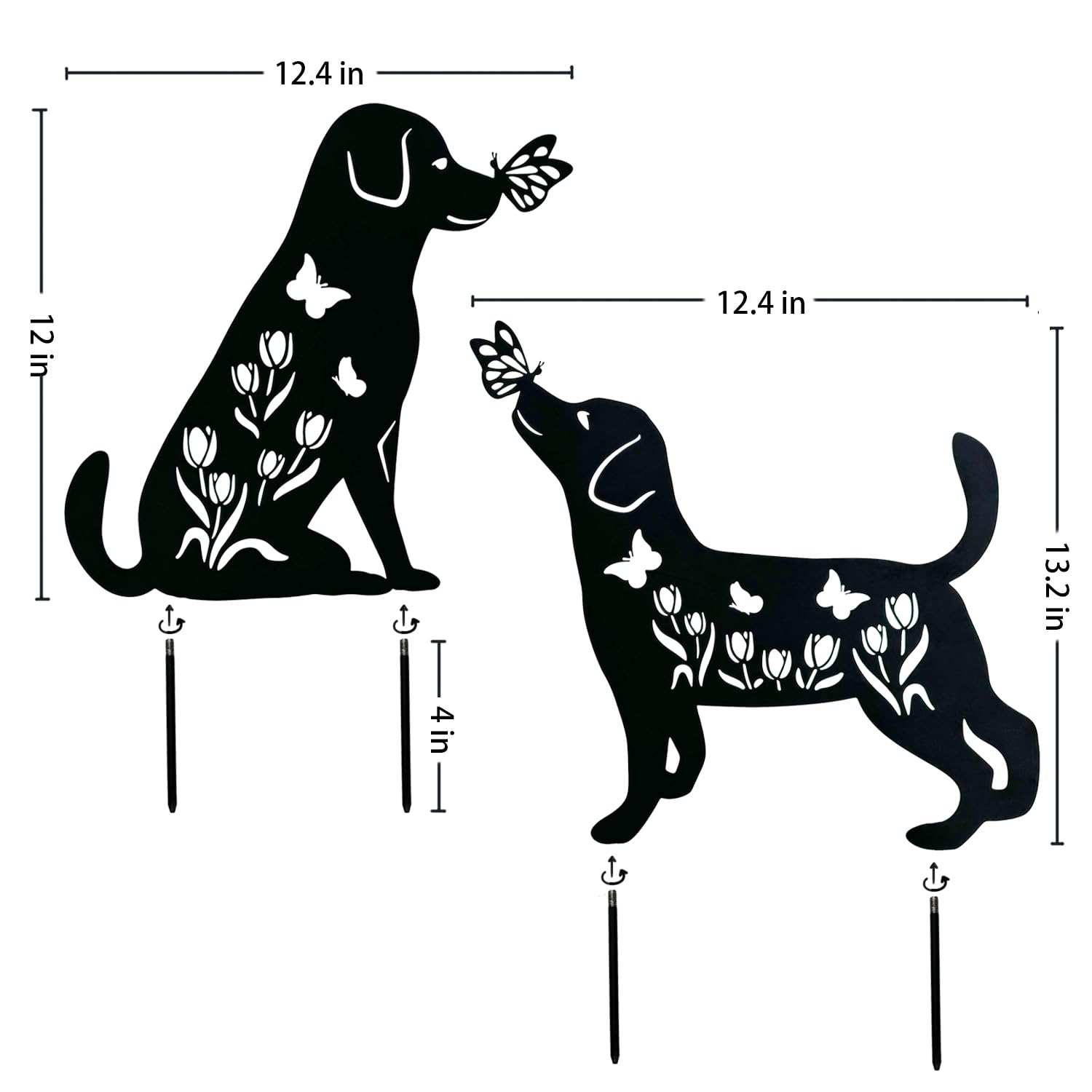 TIGGSY outdoor-garden-art-dog-silhouette stake withstands rain for year-round display.