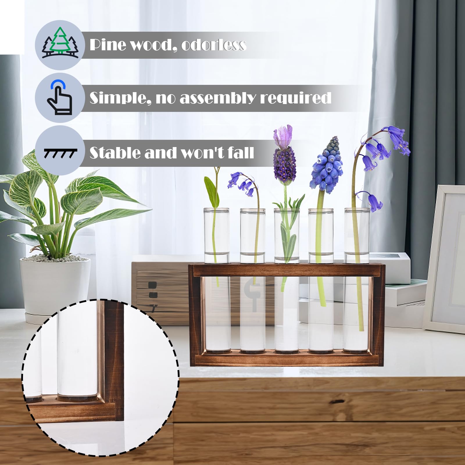 Clear borosilicate glass tubes provide visibility for root growth and health.