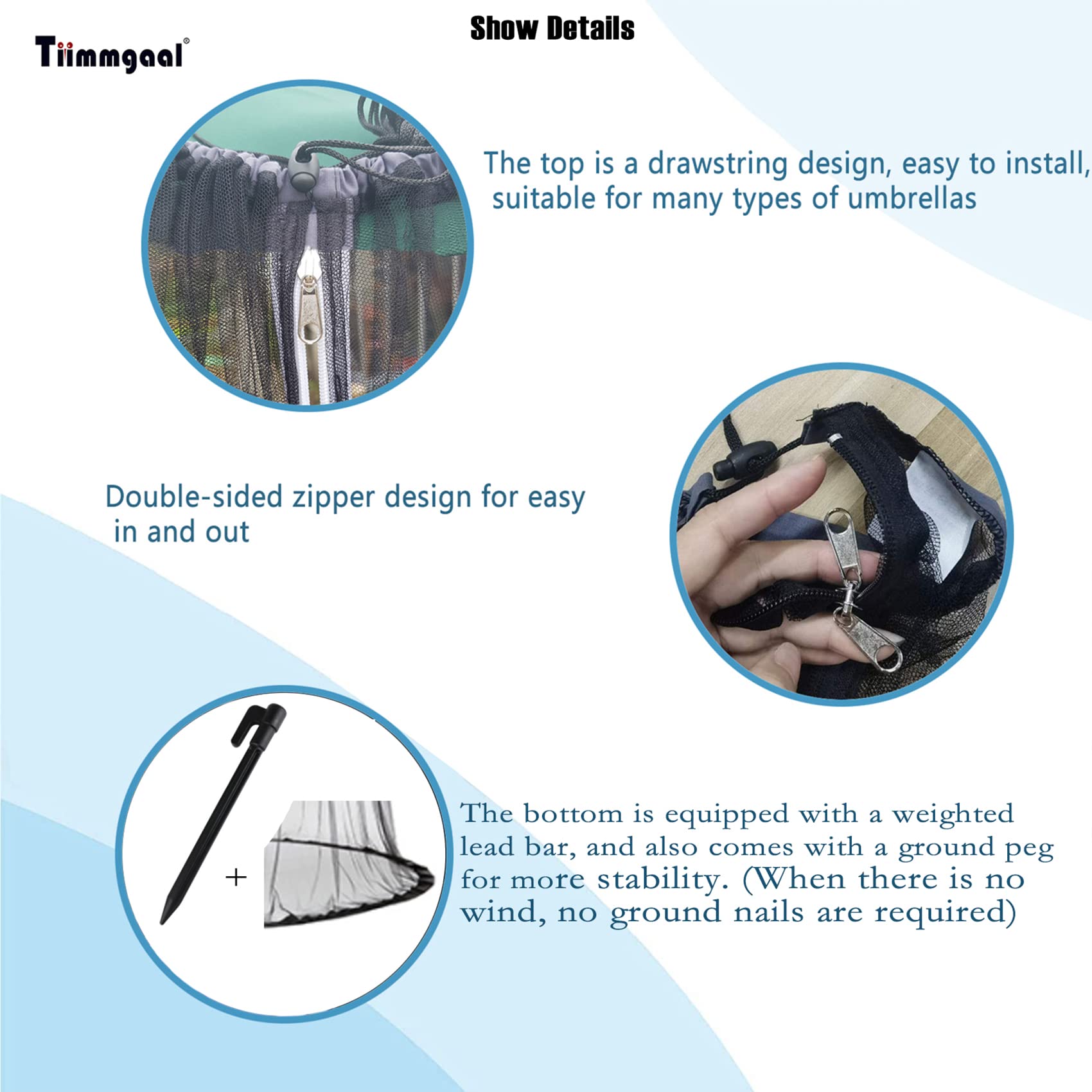 Tiimmgaal netting detail demonstrates 40-foot circumference coverage for wide spaces