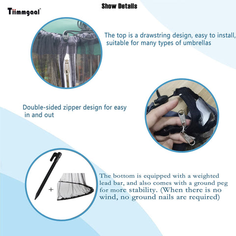 Tiimmgaal netting detail demonstrates 40-foot circumference coverage for wide spaces