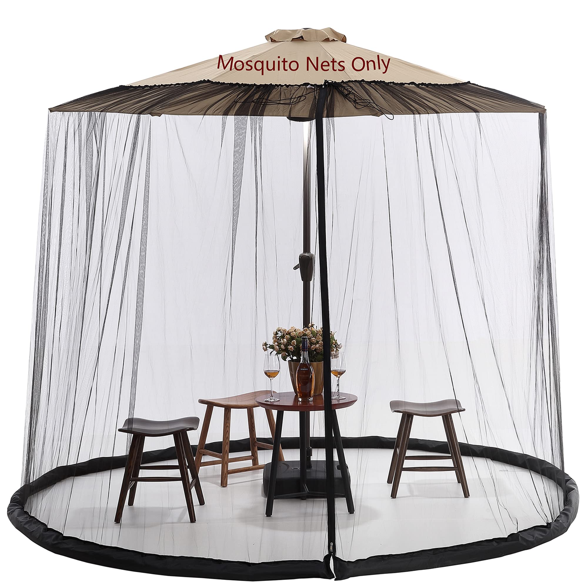 Tiimmgaal 9ft mosquito net over umbrella bottom weight keeps net stable outdoors.