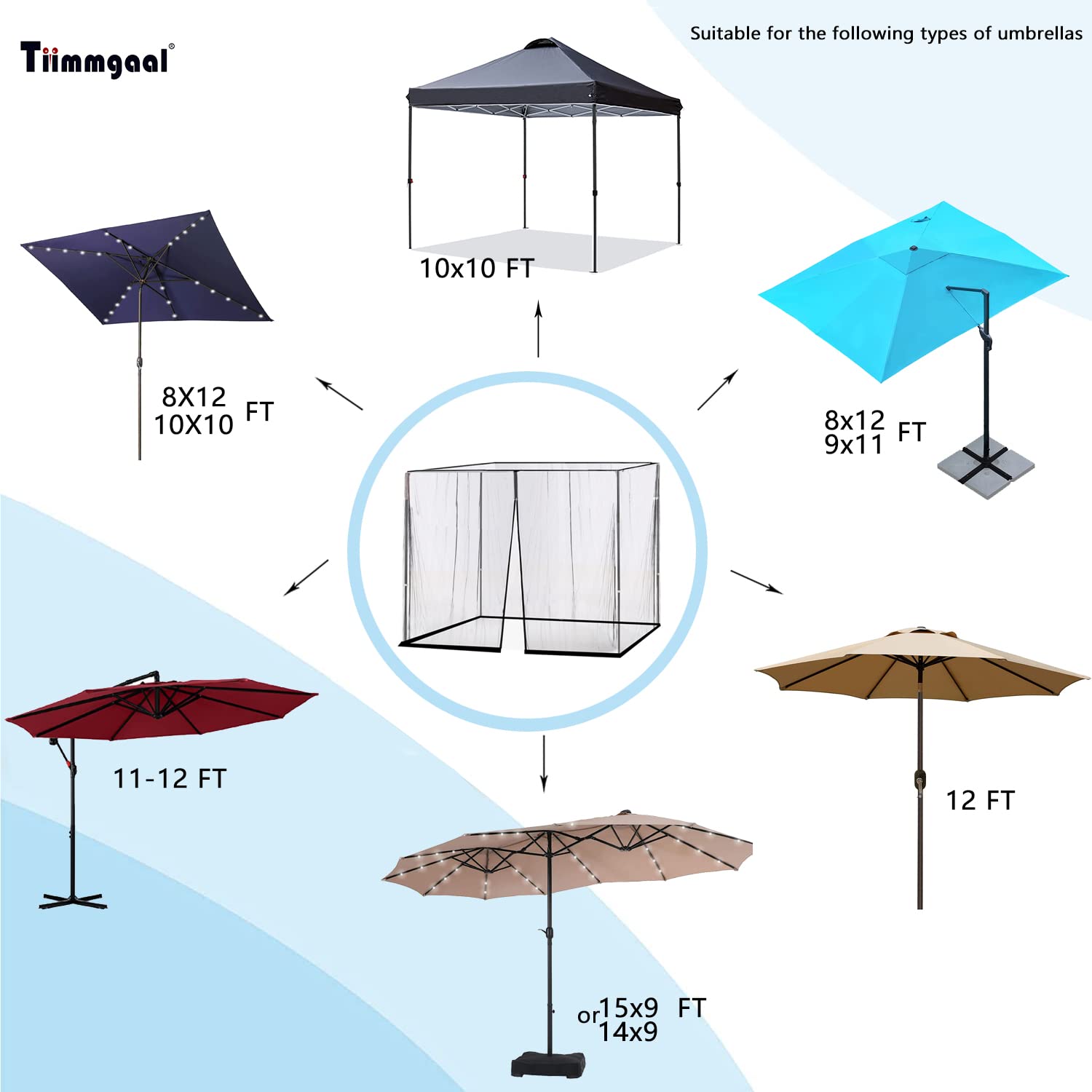 Tiimmgaal black 10x10 umbrella screen fits square or round canopies.