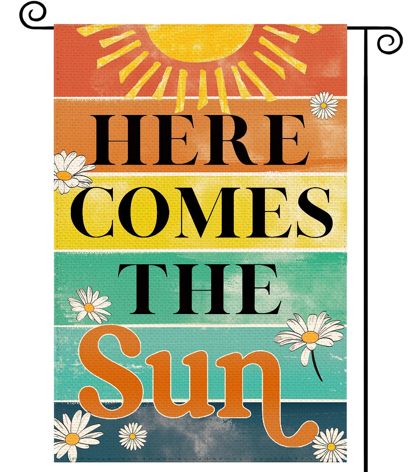 Tikeciti Here Comes The Sun flag, burlap double-sided for bright visibility from all garden angles