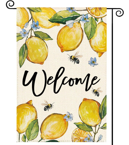Tikeciti Lemon Welcome flag front view boosts curb appeal with bright summer charm