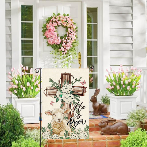 Tikeciti spring cross hydrangeas flag, adds garden cheer and festive flair.