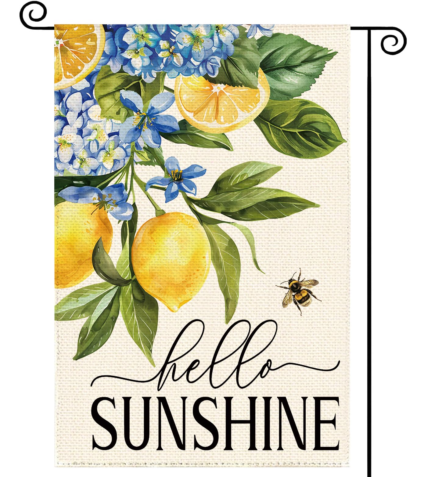 Tikeciti lemon hydrangea welcome flag, double-sided burlap, vibrant spring garden decor.