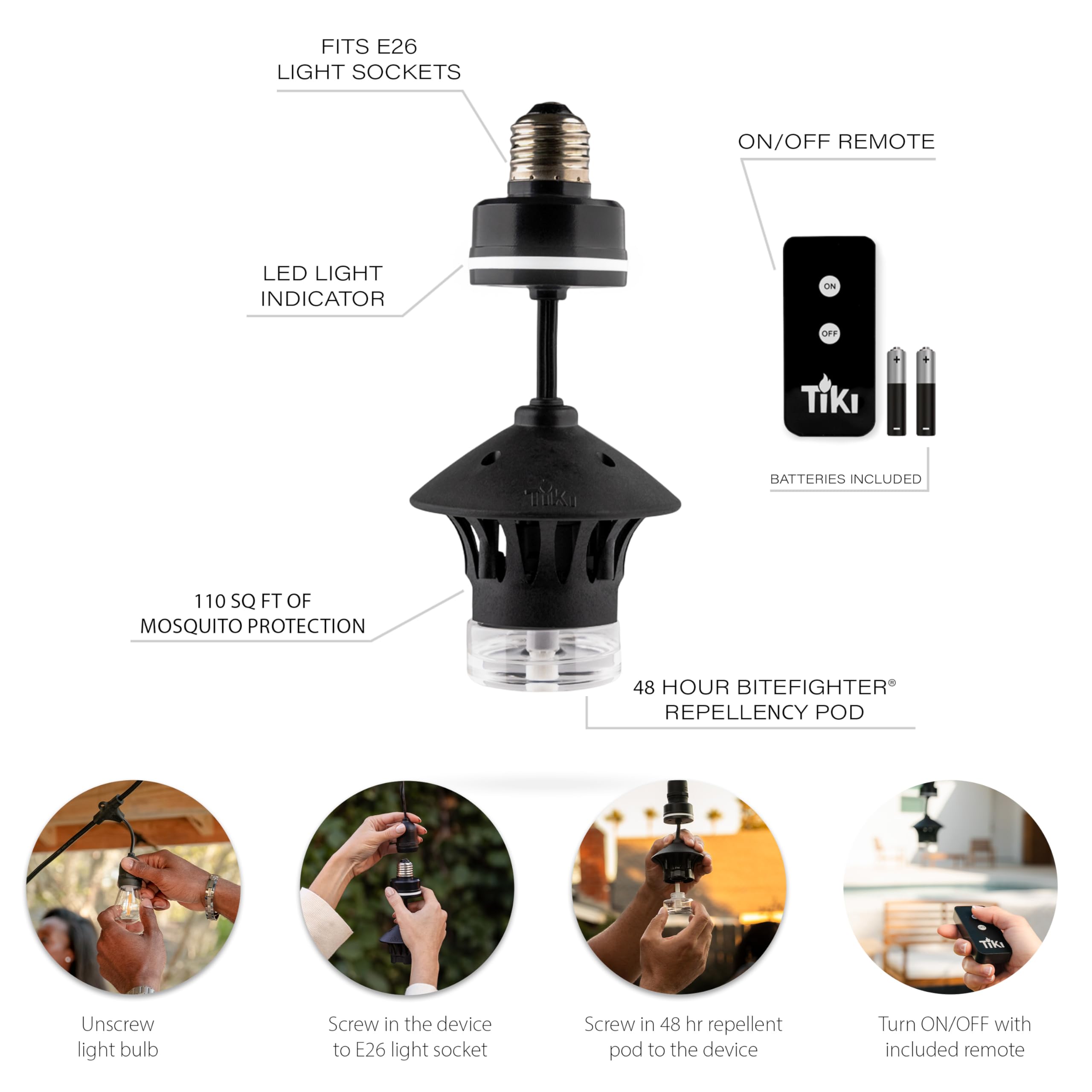 TIKI BiteFighter easy-install showing plug-in integration with existing lights.