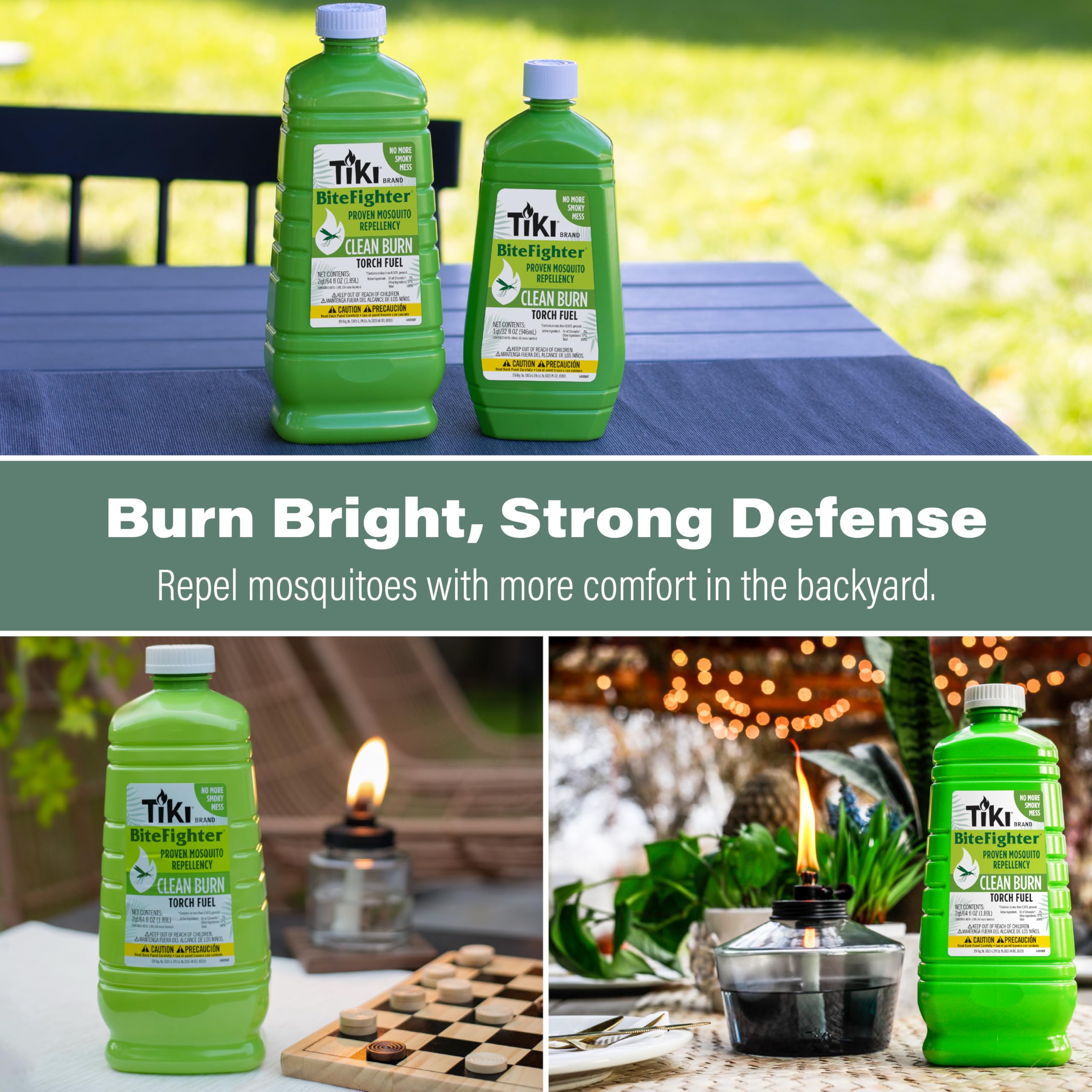 TIKI Clean Burn easy pour cap reducing spills during refills